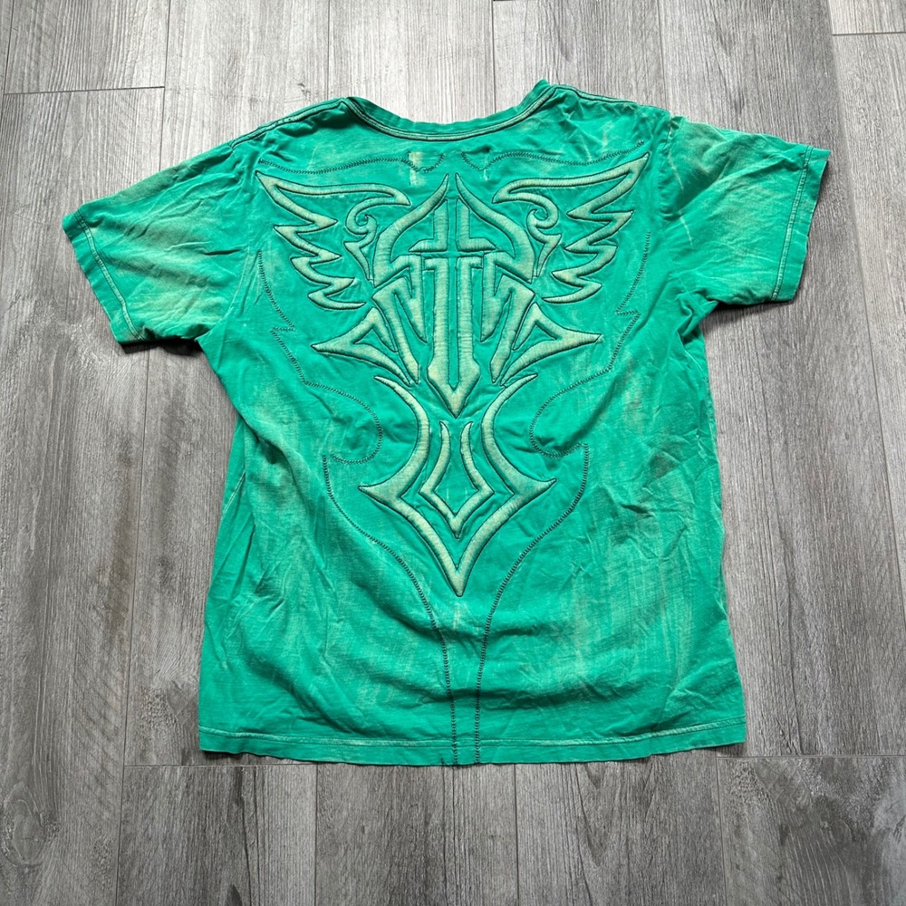VTG Y2K Roar Green Puff Print faded washed Tribal Cross Wings T-Shirt XL